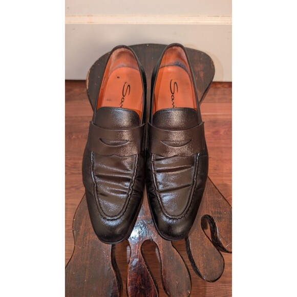 Santoni Brown Leather Penny Loafers-Mens 8.5 Made In Italy